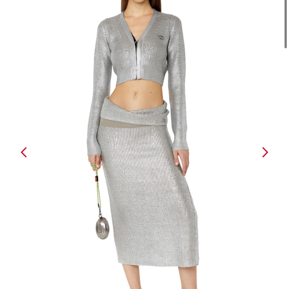 diesel m-adhuette silver metallic skirt